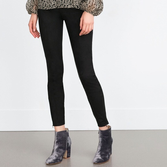 zara suede leggings black